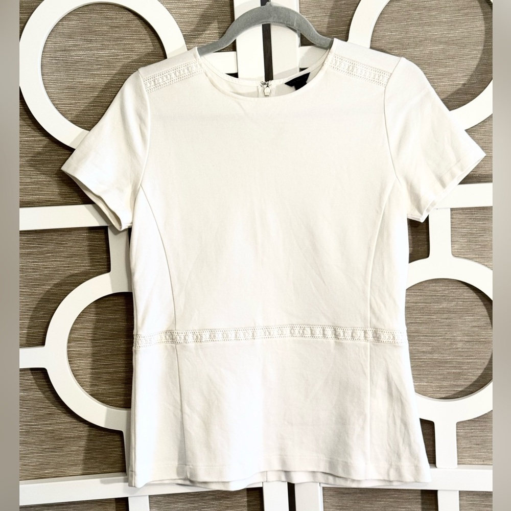 ANN TAYLOR “Classic Cream” Short Sleeve Eyelet Detail Tunic, SZ S